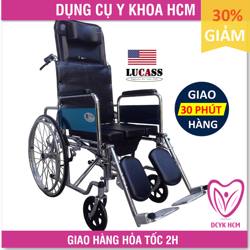 ⚡Now+Grab⚡| [CAO CẤP - LUCASS] Xe Lăn Nằm Có Bô Vệ Sinh Lucass X8C (Bảo Hành 6 Tháng Khung Sườn) - GK0410