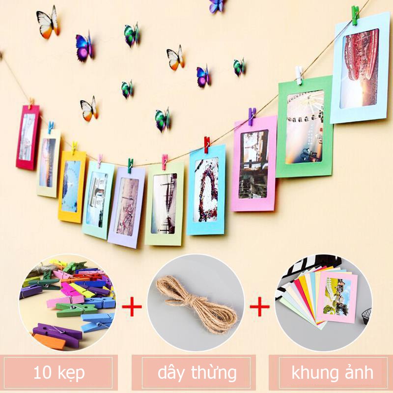 Bộ 10 khung hình giấy kèm kẹp và dây treo