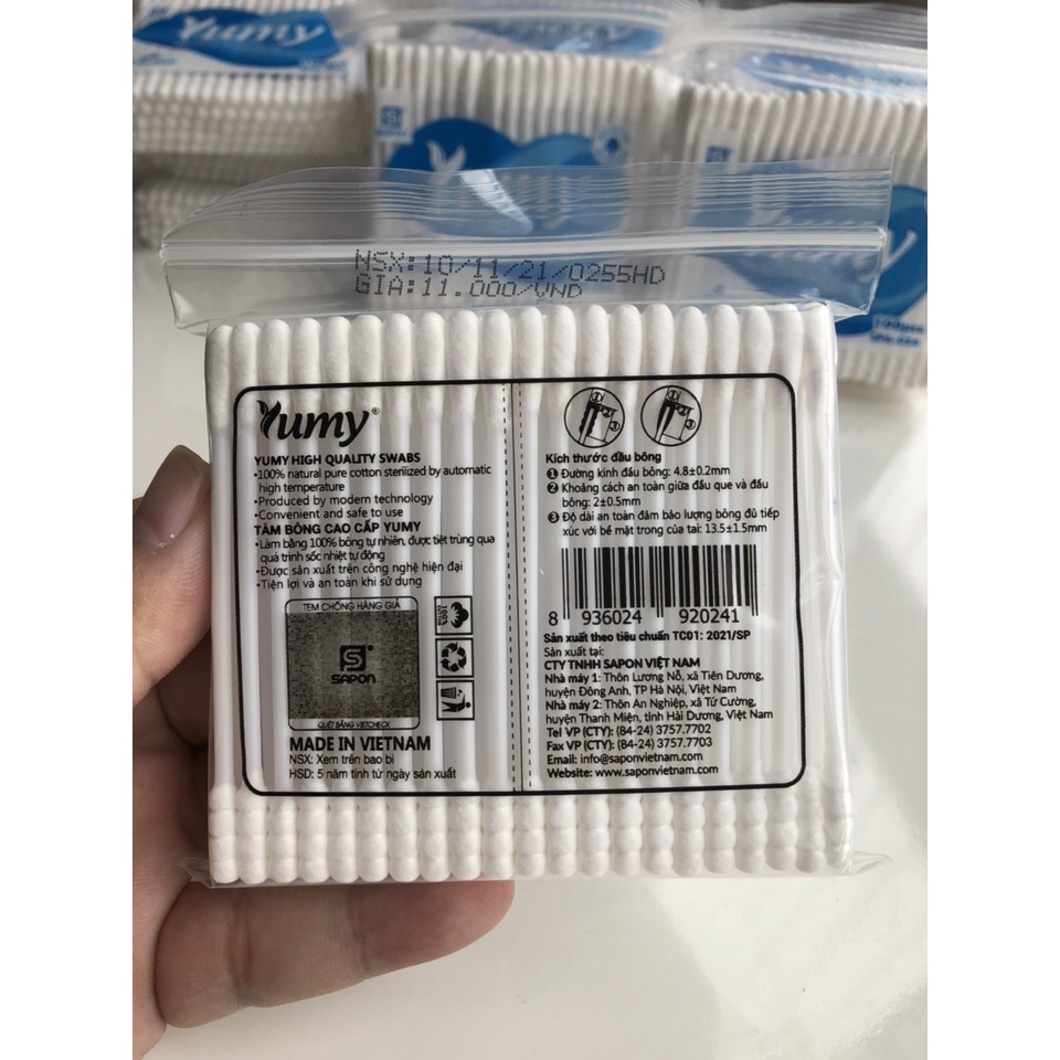 Tăm bông Yumy người lớn, tăm bông vệ sinh tai mũi họng gói 100 que