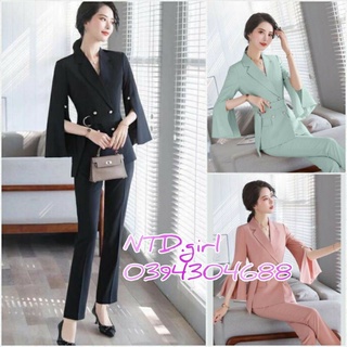 Hàng nhập - Set bộ vest nữ tay xẻ cách điệu, sét bộ quần áo công sở kaki lụa