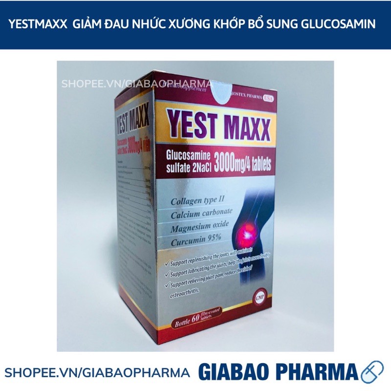 Viên uống bổ xương khớp YES MAX bổ sung glucosamin hỗ trợ giảm đau mỏi xương khớp – Hộp 60 viên