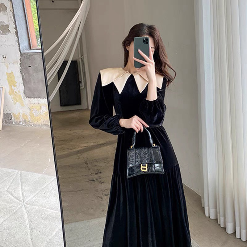 🌷VÁY NHUNG PHỐI CỔ XOÈ 3 TẦNG 💎{ Mini House}