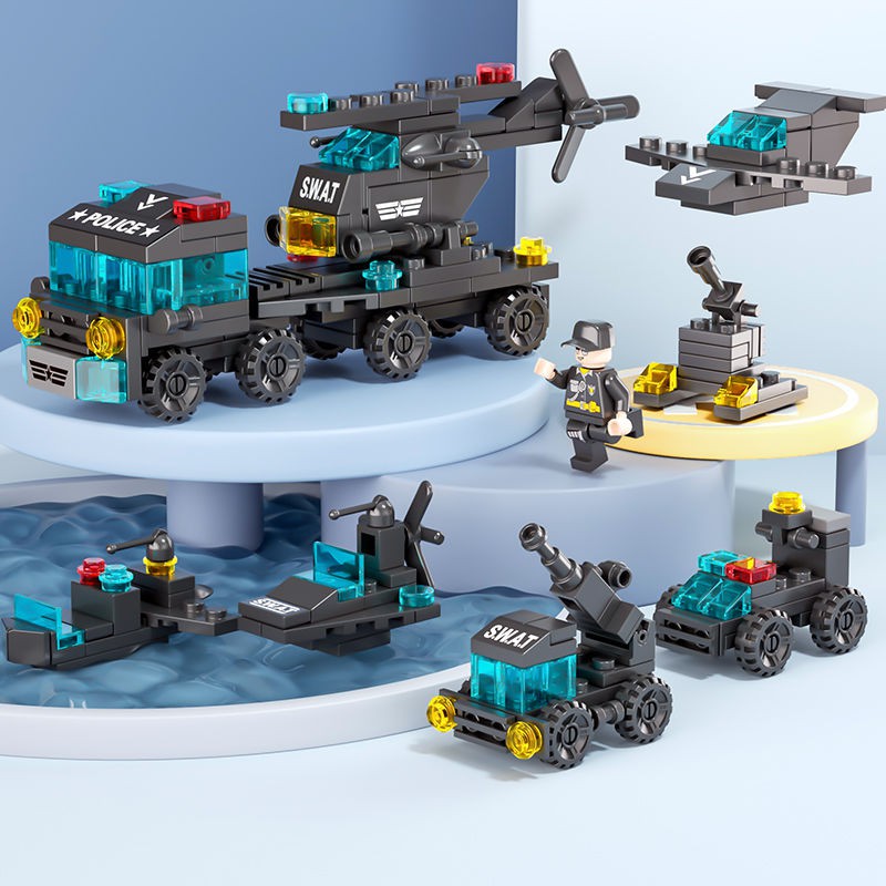 Máy bay trực thăng khối xây dựng 6 trong 1 Swat Tương thích với Máy bay trực thăng Lego Máy bay quân sự Lắp ráp mô hình Câu đố Cậu bé Đồ chơi Quà tặng trẻ em