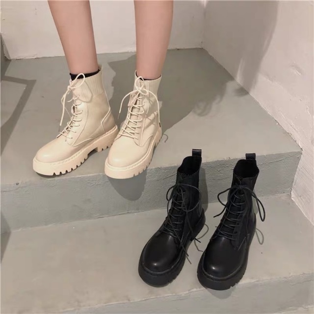 (Săn đen 37/38) bốt da cải len ulzzang-đế 4cm, da PU