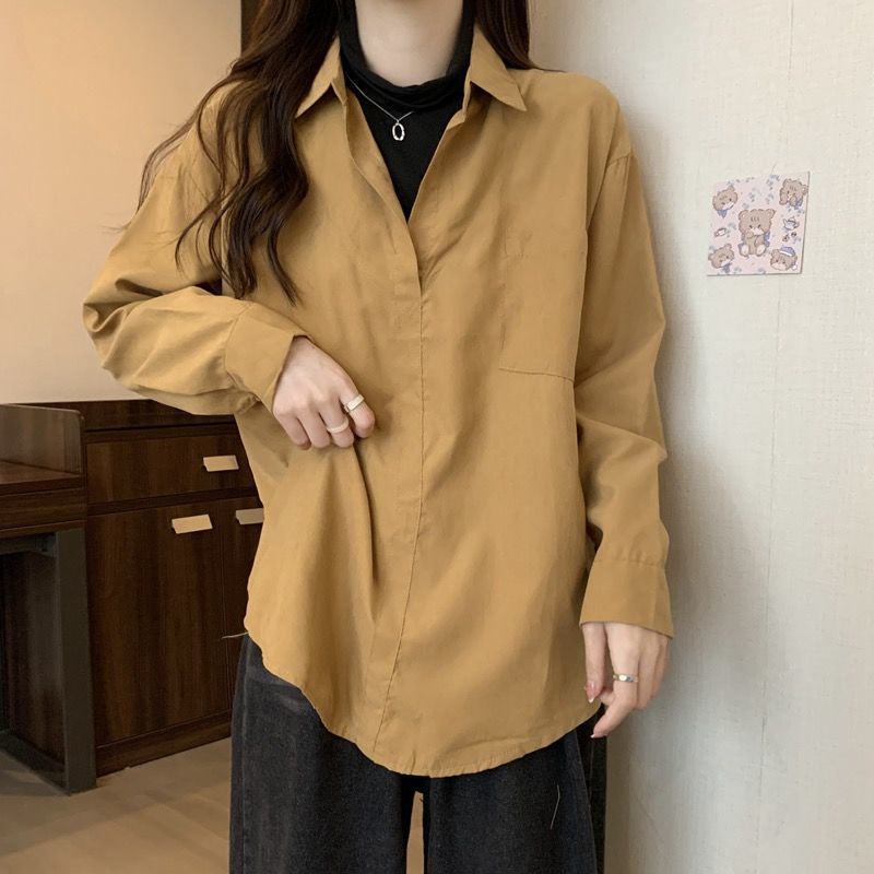 Áo Sơ Mi Giả Hai Lớp Dáng Rộng Thời Trang Thu Đông Hàn Quốc Mới