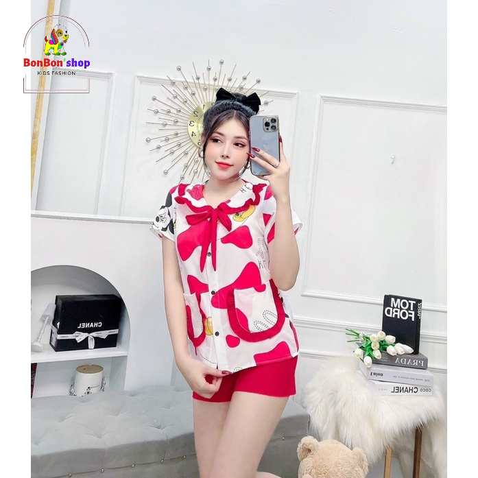 PA04#PIZAMA quần đùi tay ngắn vải lụa cho bé từ 32-45kg, đồ ngủ cho nữ giá rẻ
