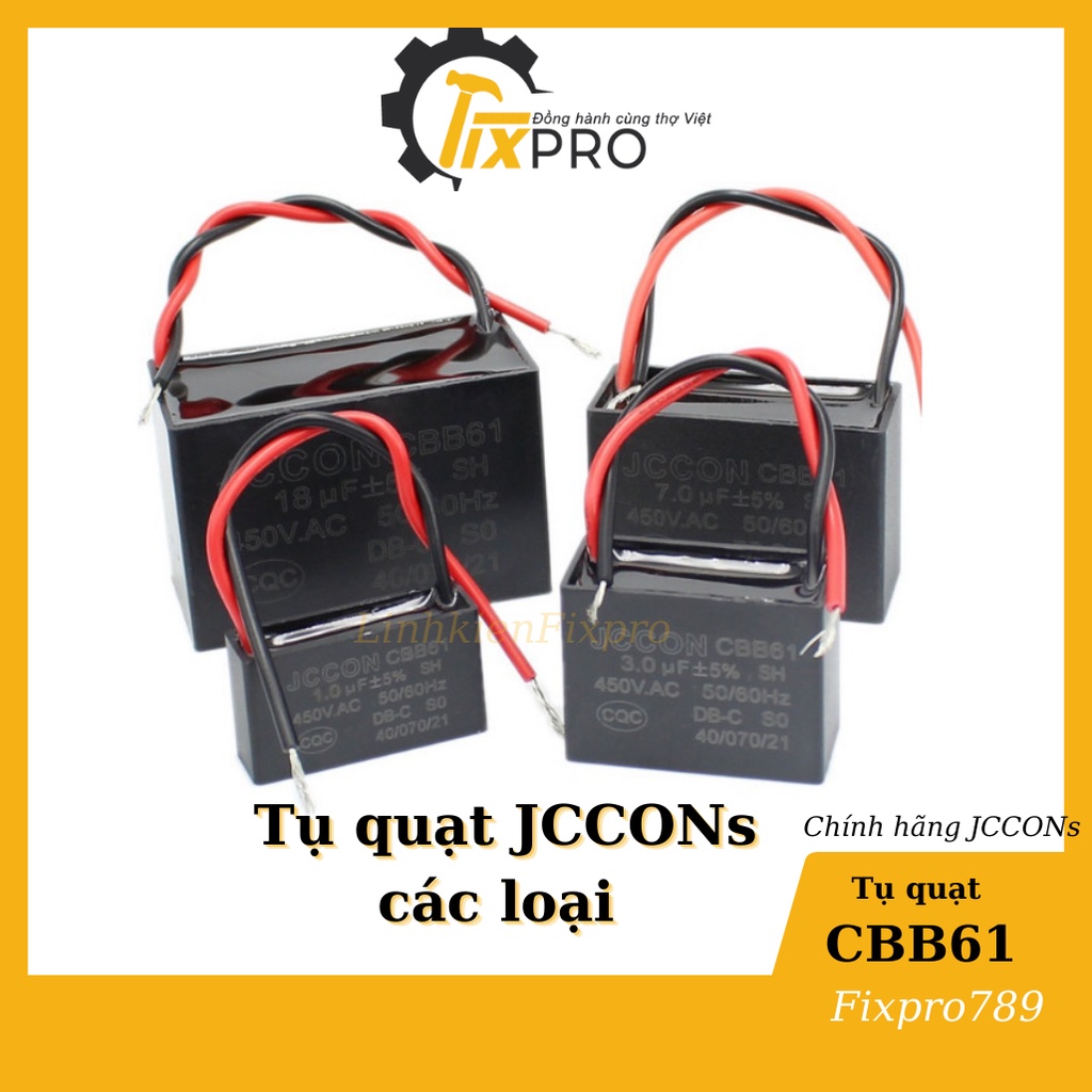 Tụ quạt 10UF 450V CBB61  dây chính hãng SENJU, JCCONs