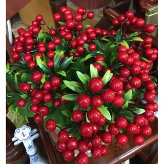 Hoa giả hoa lụa - Cụm cherry đỏ cao cấp.Shop bán thanh lý dọn kho