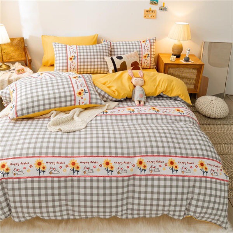 Bộ chăn ga gối cotton poly kẻ ngang-luis bedding chăn ga Hàn Quốc(Miễn phí bo chun)