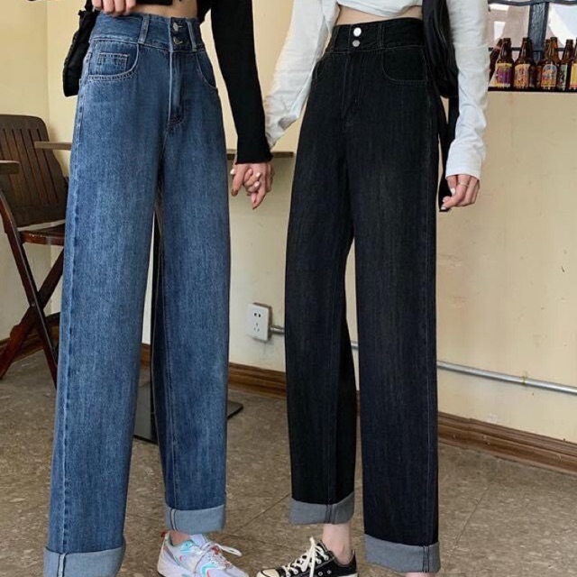 Quần bò ống xuông 2 cúc dọc - xanh đen KÈM ẢNH THẬT