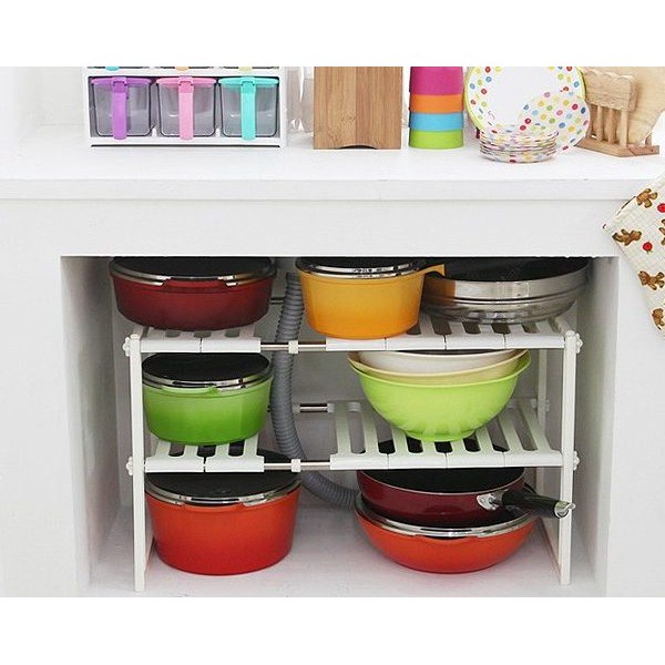 Kệ gầm bếp 2 tầng đa năng tiện dụng tiết kiệm không gian nhà bếp, kệ để nồi niêu xong chảo