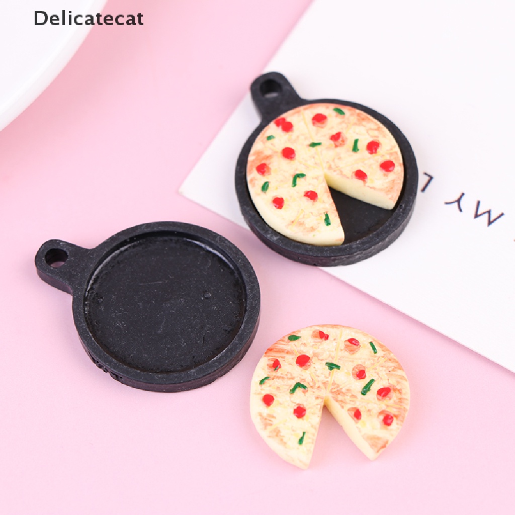 Set chảo pizza trái cây mini bằng nhựa resin trang trí nhà búp bê
