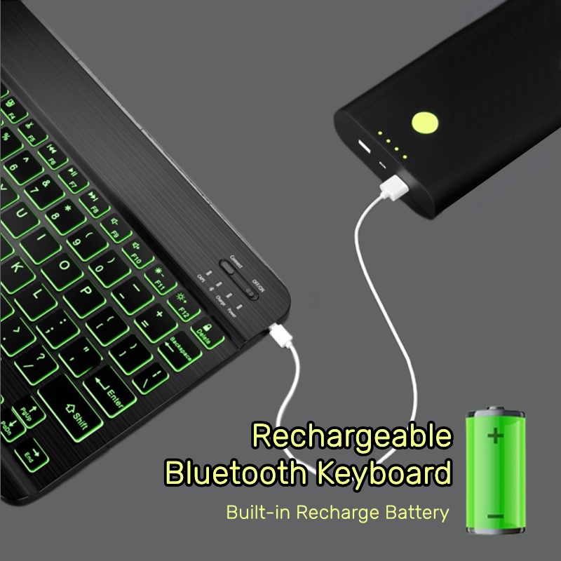 NIXXOS Bao Da Có Bàn Phím Bluetooth Không Dây Có Đèn LED Nền 7 Màu Cho iPad 10.2&quot; iPad 7th/8th/9th Gen 10.9&quot; Air4/Air