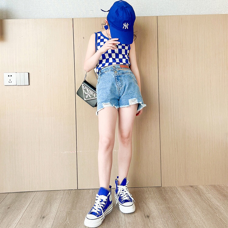 Set Áo Thun Không Tay Và Quần Short Denim Thời Trang Mùa Hè Mới Cho Bé Gái 5-6 tuổi 6-7 tuổi 7-8 tuổi 8-9 tuổi 9-10 tuổi 10-11 tuổi 11-12 tuổi 12-13 tuổi 13-14 tuổi 15-16 tuổi