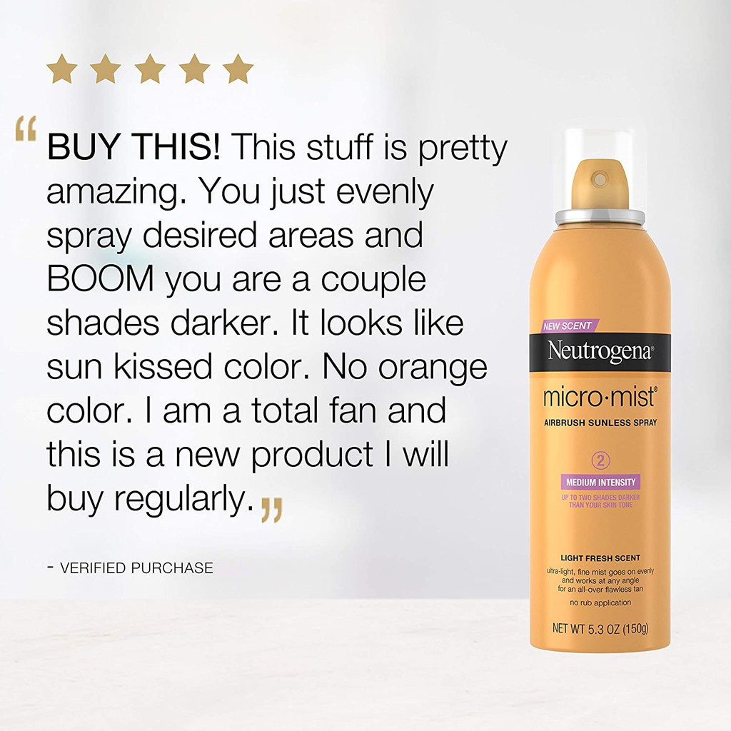 Bình xịt nâu da tạm thời Neutrogena Micromist Airbrush Sunless Tanning Spray Gradual Sunless Indoor Tanner 150g (Mỹ)