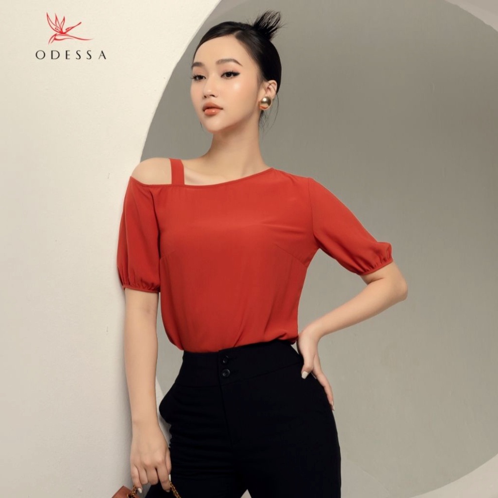 Áo Sơ Mi Nữ ODESSA Thiết Kế Dáng Áo Trễ Vai Phong Cách Vintage, Chất Liệu Chiffon Cao Cấp Mềm Mại AS21-069 - Hàng mới về