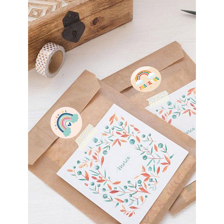 Cuộn 500 Nhãn Dán In Chữ Thank You Sitckers Màu Cầu Vồng Dễ Thương Dùng Làm Quà Tặng