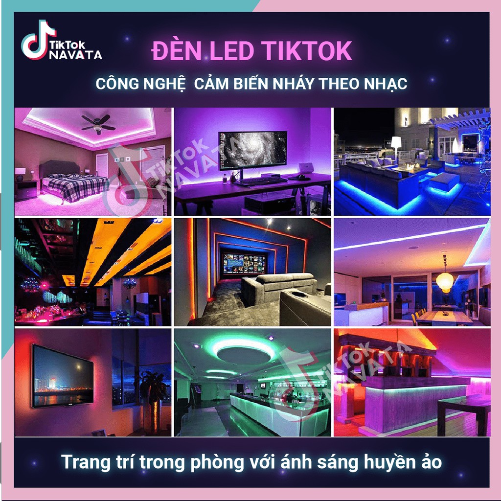 Đèn Led RGB Cảm biến Nhạc 5m, đèn trang trí nháy theo nhạc