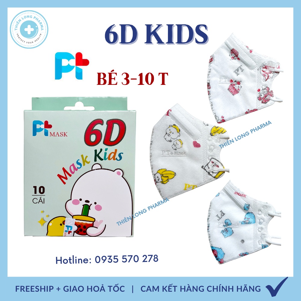 Khẩu trang trẻ em 6D  4 lớp vải 4S kháng khuẩn siêu mịn cho bé hàng chính hãng công ty Phương Tuyến