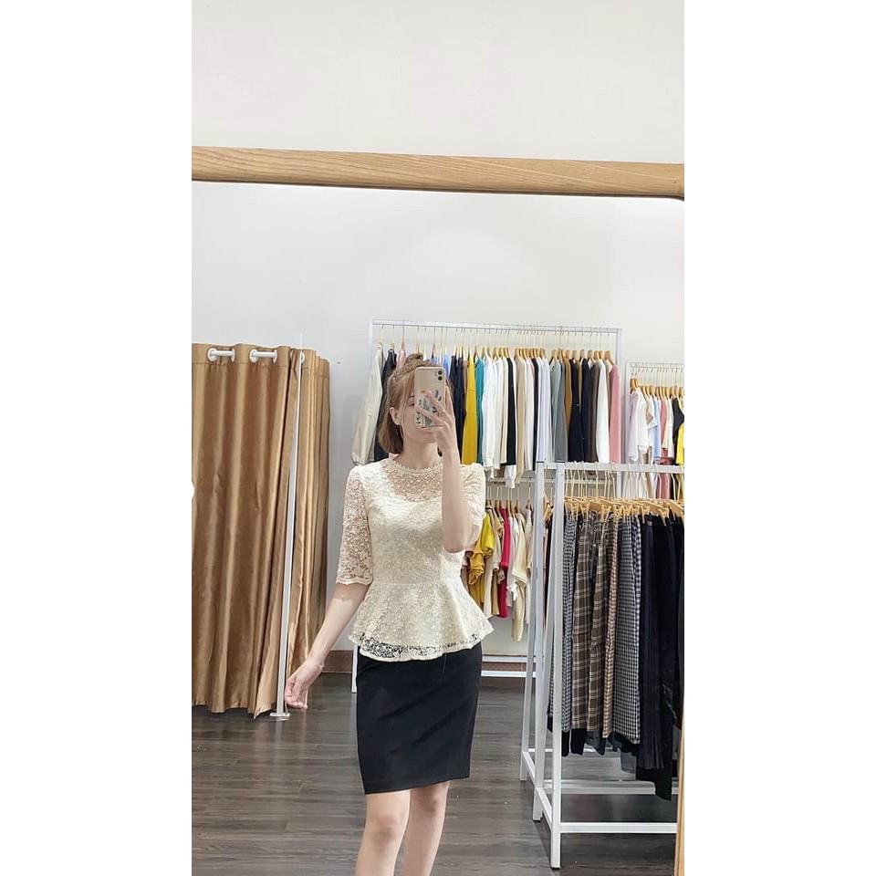 ÁO SƠ MI KIỂU CHẤT REN TAY LỠ DÁNG PEPLUM VẢI CAO CẤP