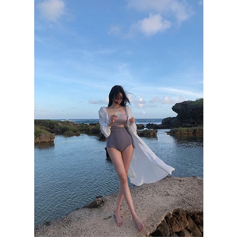 Đồ bơi nữ kín đáo Quảng châu cao cấp, Bikini đi biển liền thân dễ thương BIK60