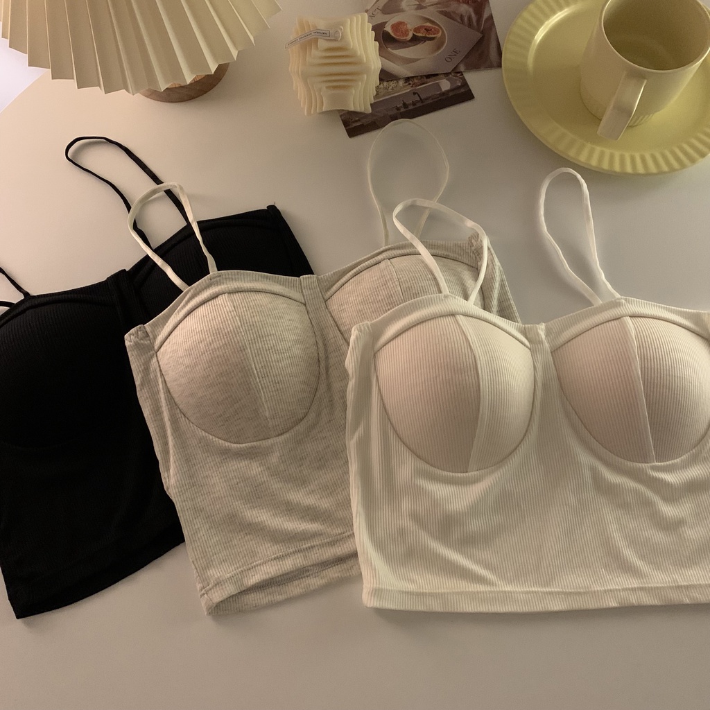 Xiaozhainv Áo croptop không tay dáng ôm thời trang Hàn Quốc cho nữ