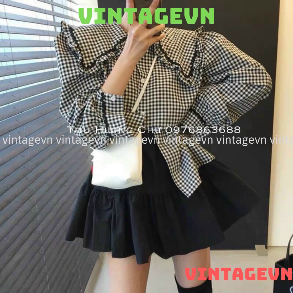 Áo sơ mi nữ cổ bèo , áo babydoll tay bèo hàng QCCC loại 1 A00013 kaca vintagevn