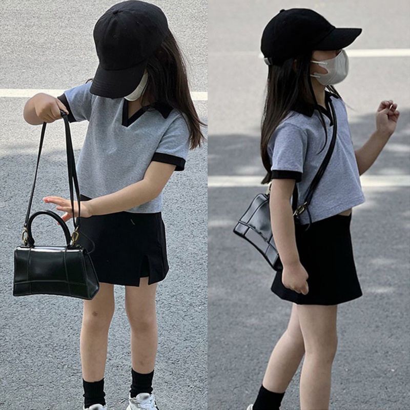 Set Áo Thun Ngắn Tay + Chân Váy Đen Thời Trang Hè Cho Bé Gái