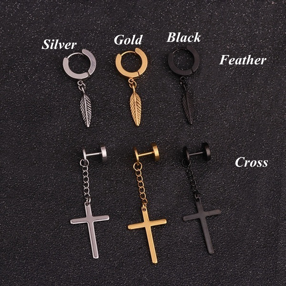 Khuyên Tai Chuỗi Hình Thánh Giá Bằng Thép Không Gỉ