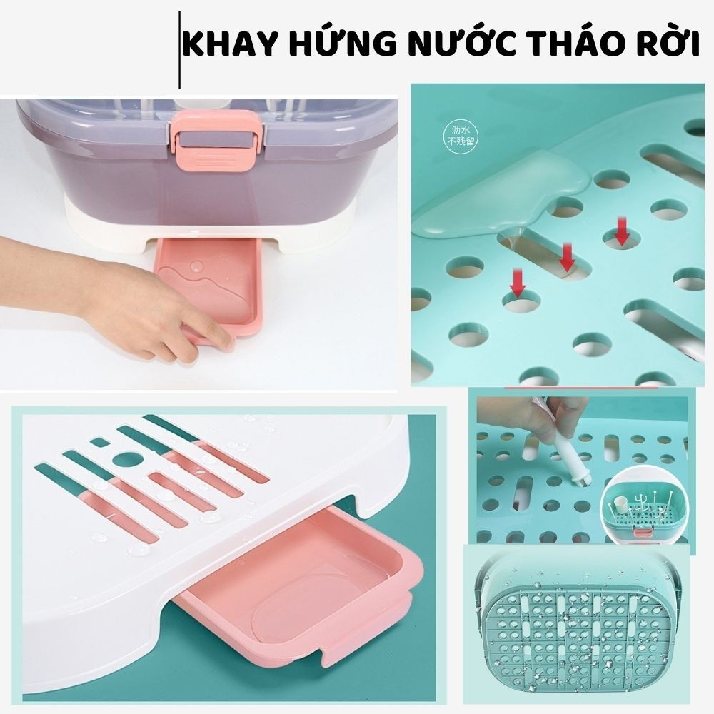 Khay úp bình sữa đựng bát ăn dặm cốc hộp bảo quản chai nước máy hút sữa có nắp đậy chống bụi kháng khuẩn