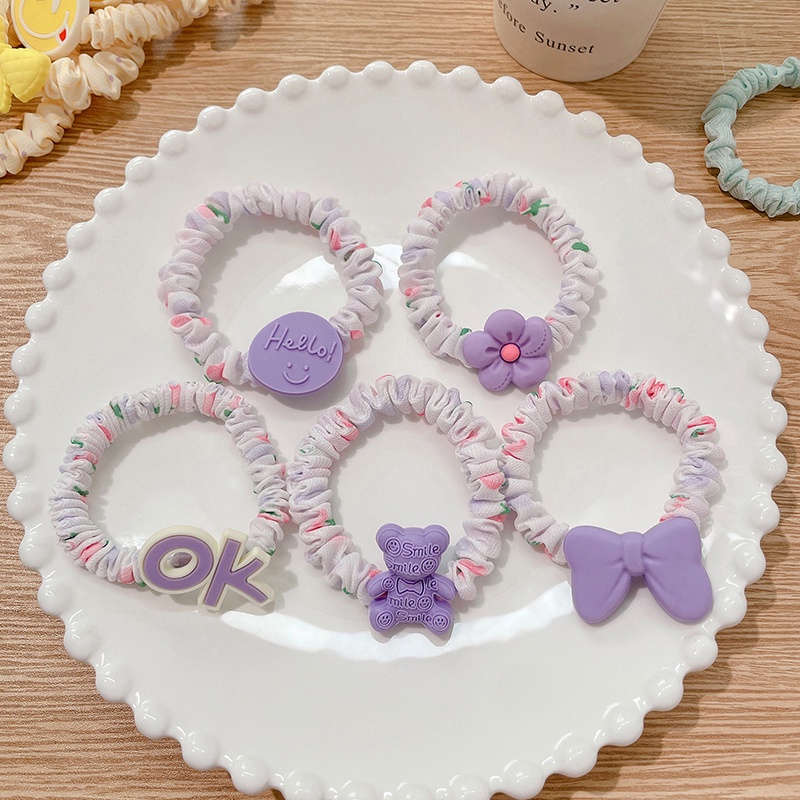 Set 5 Dây Buộc Tóc Cao Su Co Giãn Họa Tiết Hoạt Hình Đáng Yêu Phong Cách Hàn Quốc