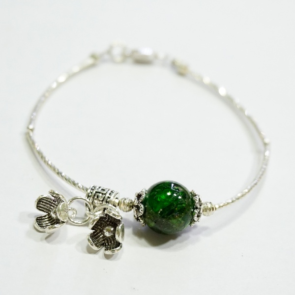 Vòng Tay Nữ charm bạc mix phong thủy thiên nhiên TUDO260 có kiểm định - Vòng tay nữ cao cấp xanh lá cho mệnh Mộc Hỏa