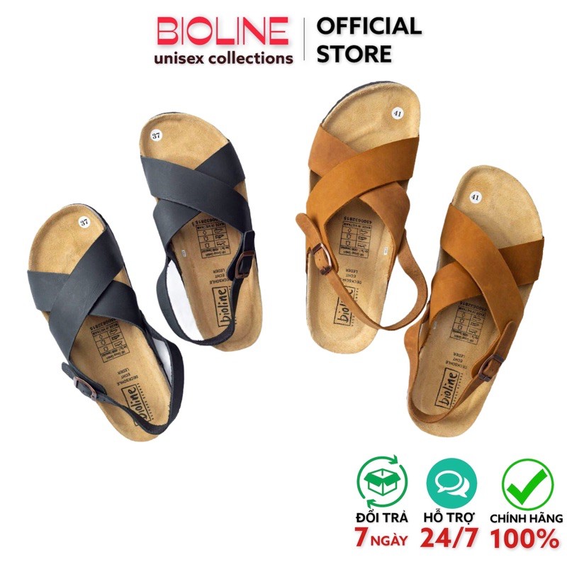 [DÉP ĐẾ TRẤU] Giày sandal birken quai chéo Bioline da bò thật đế trấu unisex mã BO11 - Bioline Official