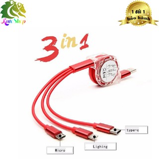 Dây sạc 3 đầu dây rút ,Type C và Micro USB