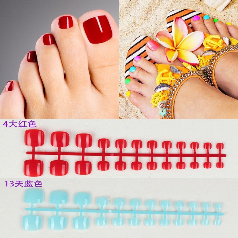 Pure color toe nail patches, fake nails, nail polish patches, Japanese and Korean fashion nail patches, 24 fake nail foot patches