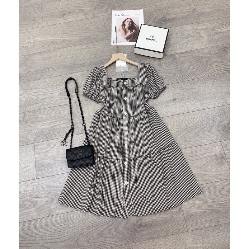 Đầm bầu váy bầu caro babydoll 3 tầng cổ vuông xinh yêu dễ diện đi làm, đi chơi, đi cafe, check in đến hết thai kỳ VM6646