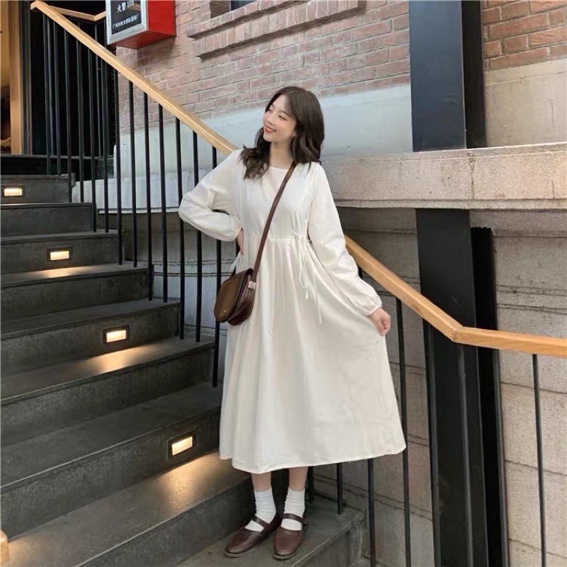 Váy suông trơn dáng dài thắt nơ eo phong cách Hàn Quốc Đầm babydoll sang trọng | BigBuy360 - bigbuy360.vn