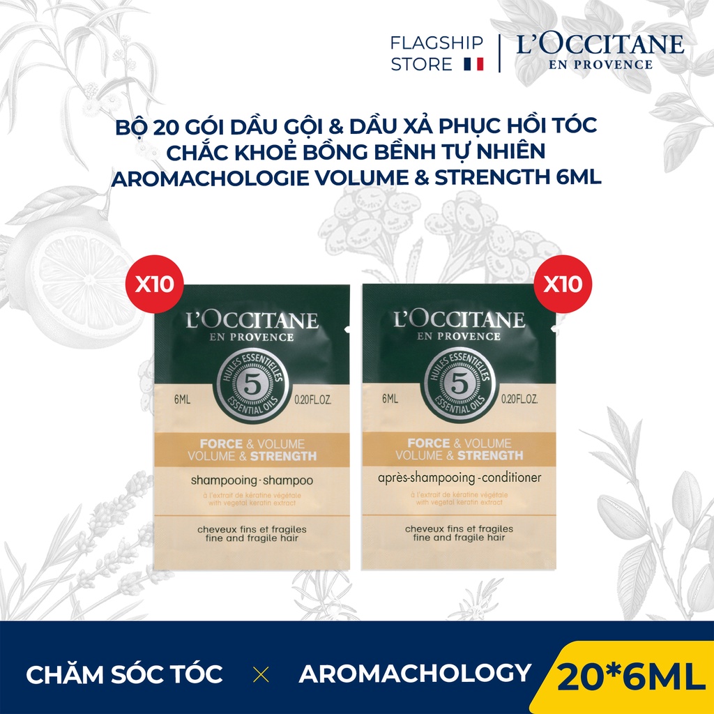 Bộ 20 gói Dầu Gội &amp; Dầu Xả L'Occitane phục hồi tóc chắc khoẻ bồng bềnh tự nhiên 6ml (20gói x6ml)