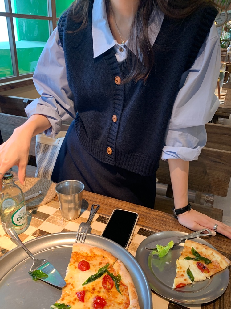 Áo Vest Dệt Kim Một Hàng Nút Cài Một Hàng Khuy Cổ Chữ V Màu Trơn Phong Cách Preppy Thời Trang Mùa Thu Mới 54913