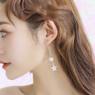 Bạc 925 - Bông tai luồn dây dài hoa hạt trai