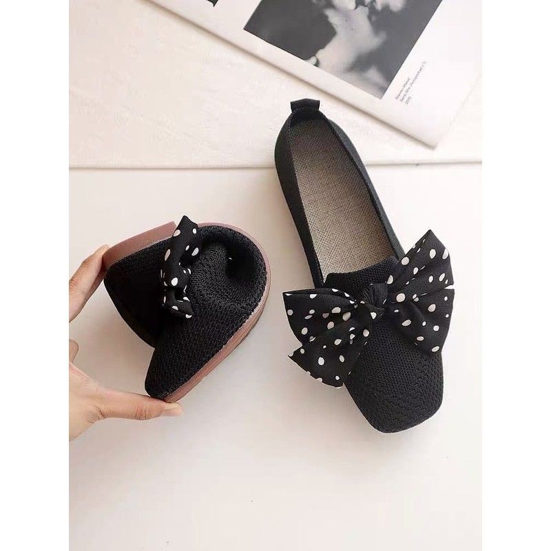 (ORDER) Giày búp bê vải mềm nơ chấm bi BIG SIZE 35-42 - Hàng Quảng Châu