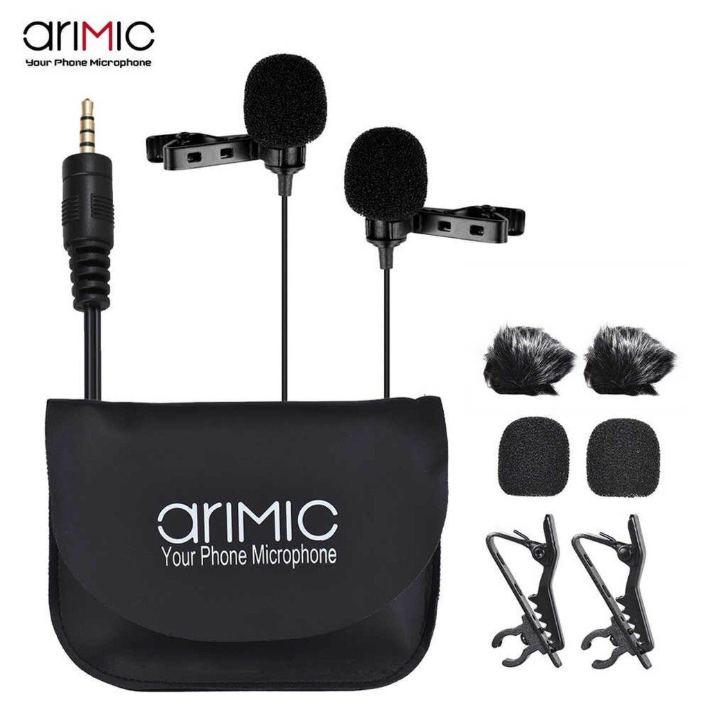 Cặp micro cài áo cho điện thoại và máy ảnh AriMic Clip-on Dual Lavalier