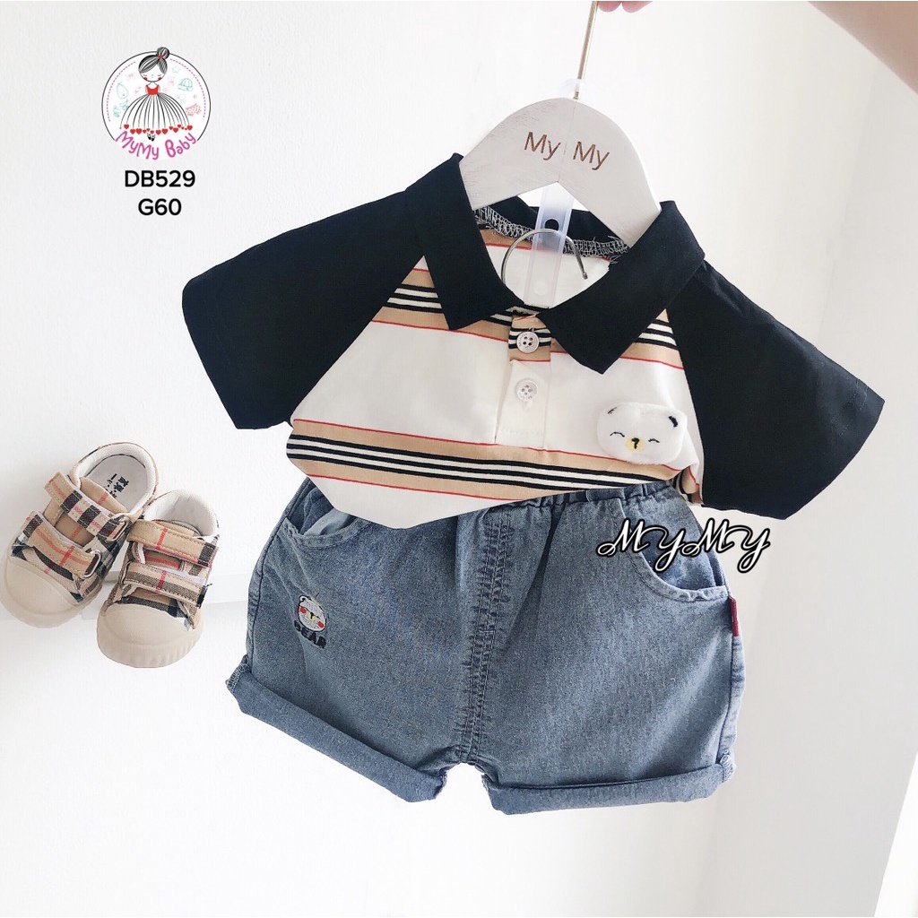 Đồ bộ sọc burberry gấu cổ đen