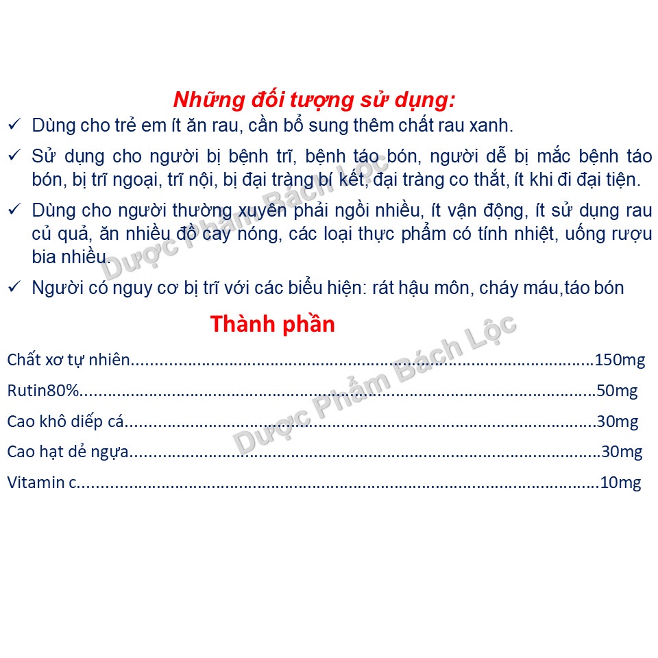 Viên uống tiêu trĩ Cotrihoasen giúp nhuận tràng, tăng sức bền thành mạch, thông đại tiên, giảm triệu chứng táo bón