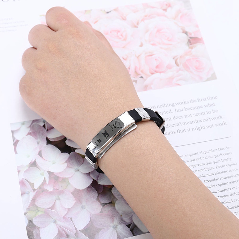 Vòng Tay Silicon Phối Thép Không Gỉ Chống Rỉ Sét Phong Cách Bts Kpop