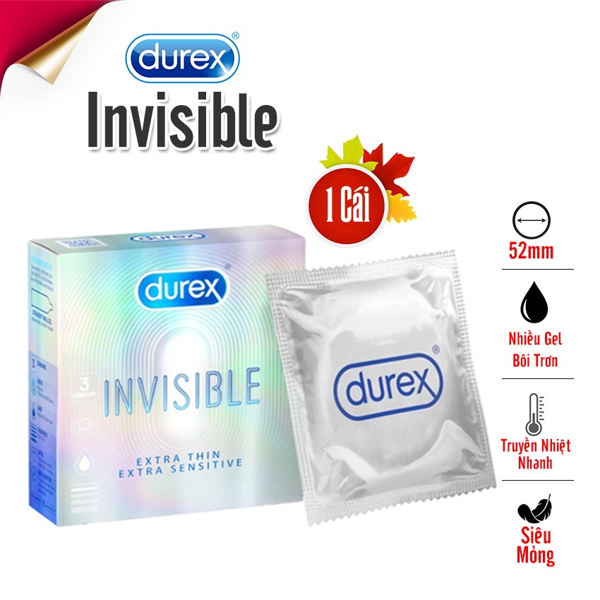 Bao Cao Su Cao Cấp DUREX iNViSiBLE Hộp 3 Cái, Bcs Siêu Mỏng - Ôm Sát - Cảm Giác Thật Như Không Dùng