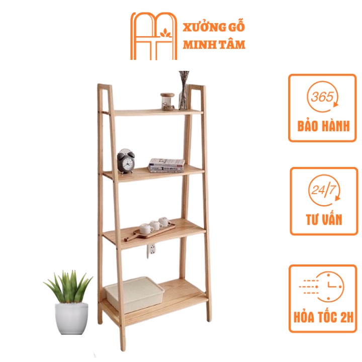 Giá gỗ hình thang - Kệ gỗ 4 tầng đa năng, kệ để chậu cây, để đồ gỗ thông nhập khẩu, chống mốc, mối mọt - KT 130 x 65cm