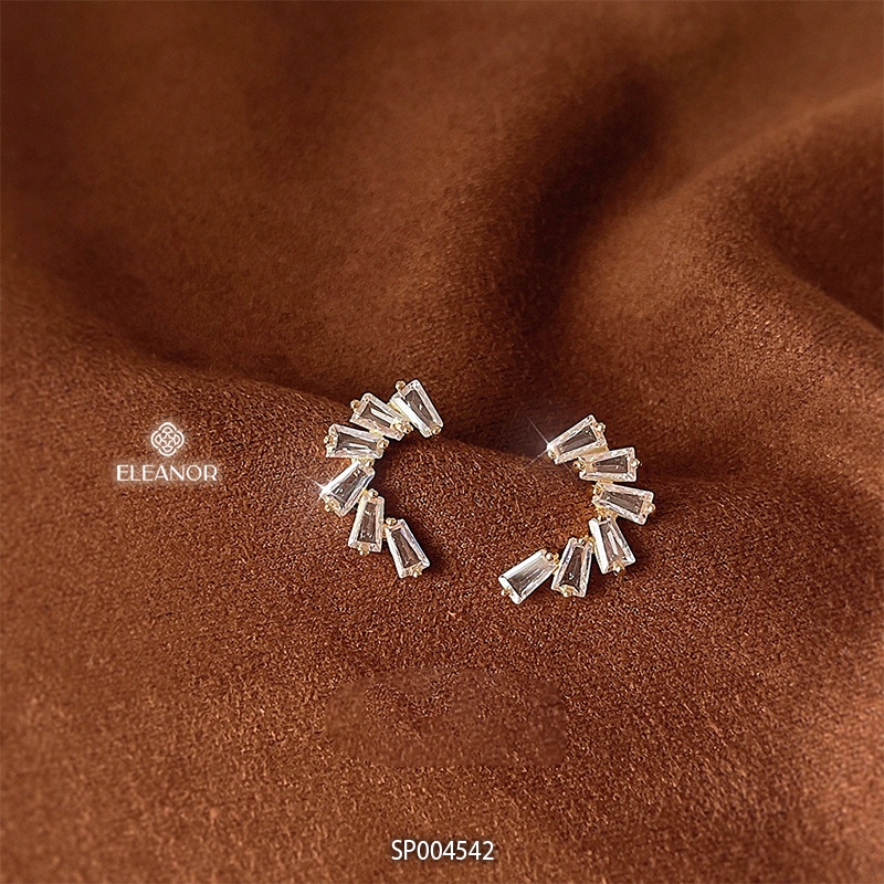 Bông tai nữ chuôi bạc 925 Eleanor Accessories khuyên tai viền cong lấp lánh phụ kiện trang sức 4542
