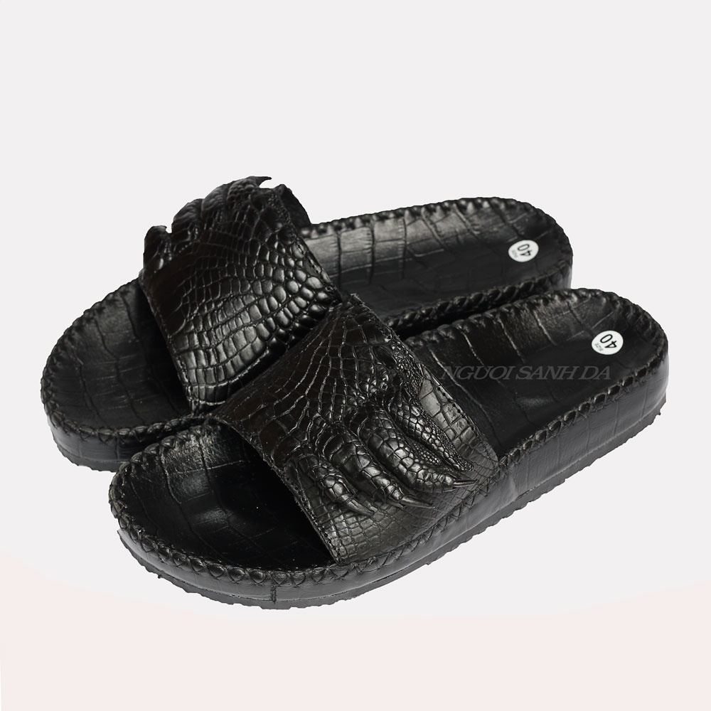 Dép nam quai ngang móng da cá sấu thật - Dép da cá sấu xịn NGƯỜI SÀNH DA DCS710  bảo hành 6 tháng