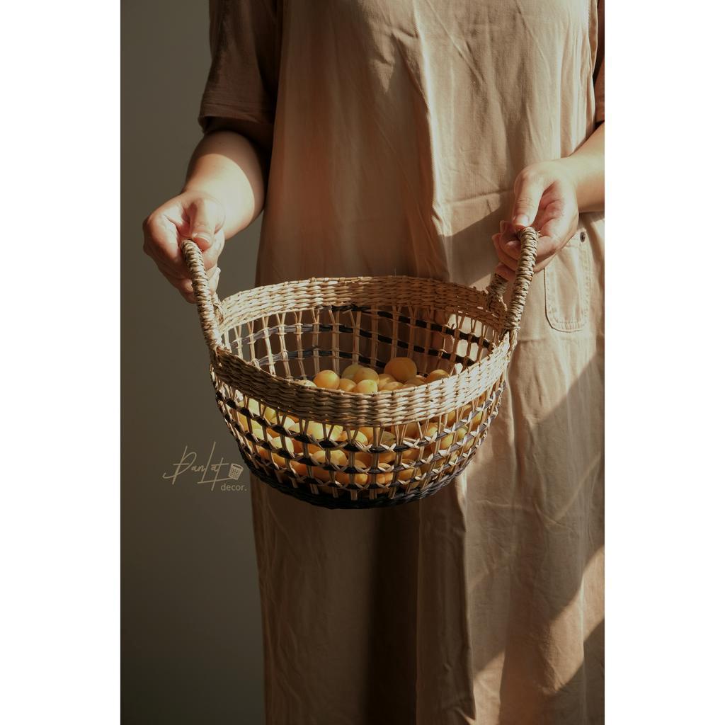 Giỏ cói đan, rổ cói có quai xách đựng đồ, trái cây, trang trí - Handicraft Seagrass Basket